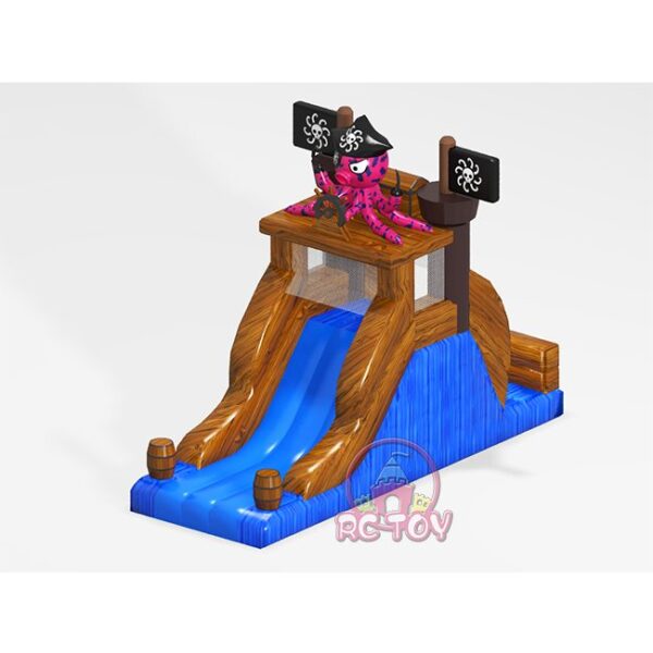 Kids inflatable pirate ship slide with octopus