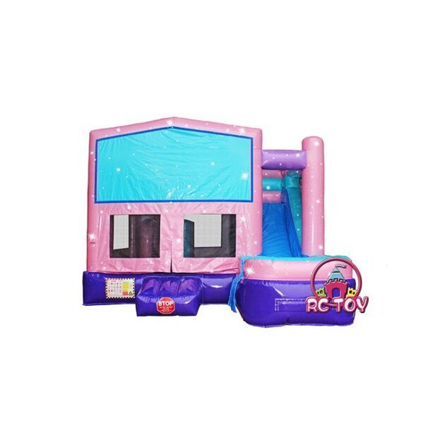 Pink inflatable jumping bouncer combo slide for girl